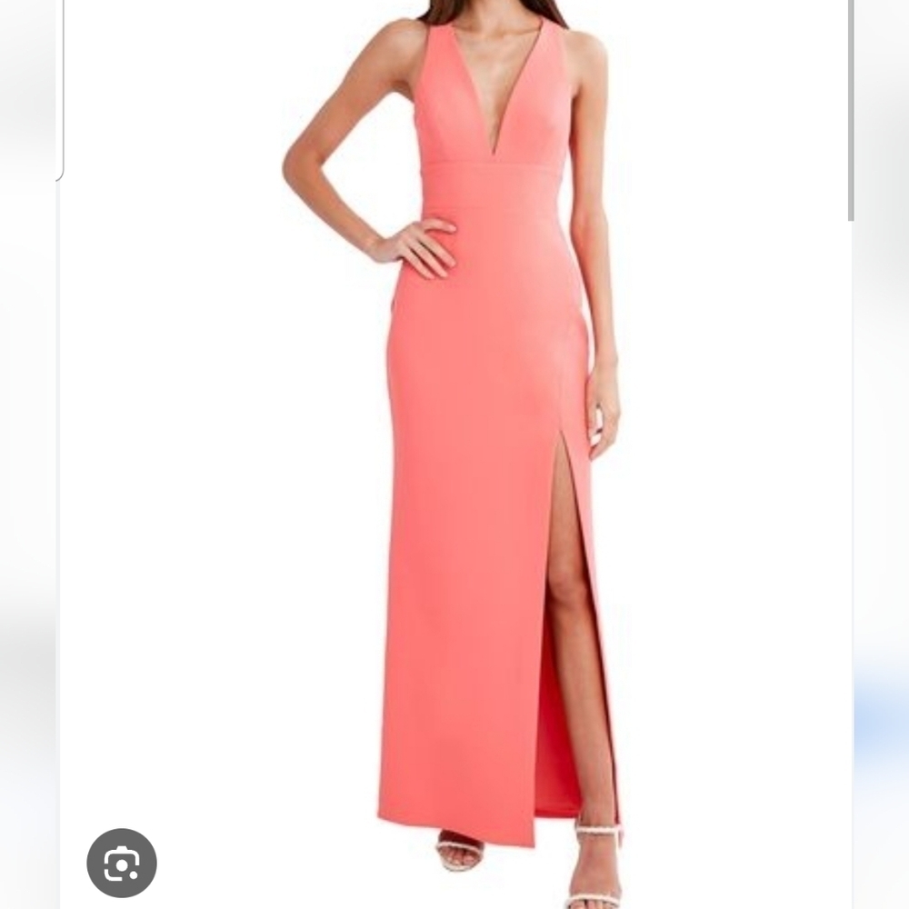 BCBGMaxAzria Coral Pink Floor Length Formal Gown Size 4 Cut Out Back Side Slit